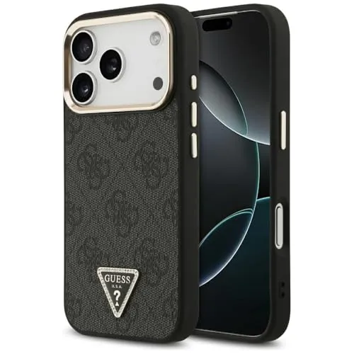 Guess Handyhülle GUESS Case für iPhone 17 Pro mit Strass Triangle Logo - Smartphone-Hüllen mit eleganter PU-Strass-Rückseite, bietet perfekten Schutz und rutschfesten Halt für stilbewusste Nutzer.