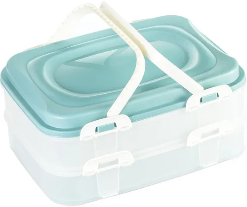 Party Container Kuchenbehälter Transportbox Haube Kuchen Muffin 2 Etagen grün