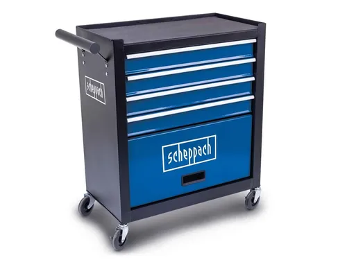 Scheppach Werkstattwagen TW1300 mit 4 Schubladen - Werkstattwagen mit 4 Schubladen und Antirutschmatte, ideal für Werkstätten. Kompakt und mobil dank 360° schwenkbarer Rollen, max. Traglast 120 kg.