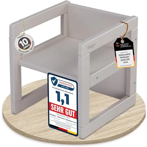babybay Sitzhocker Littlefoot für Kinder - 3-in-1 Stuhl/Tisch, beige lackiert - Bürostühle - Multifunktionaler Sitzhocker, der sich zum Tisch wandeln lässt und mit Ihrem Kind mitwächst. Sicher und stabil, ideal für jedes Kinderzimmer.