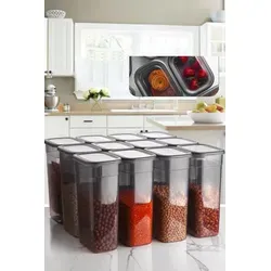 Produktbild Hermia Concept, BNMPEGYAR12-32, Vorratsdosen, Aufbewahrungsboxen-Set (12-teilig), Anthrazit, Plastik, 12 x 16,5 x 27,5 cm - Grau