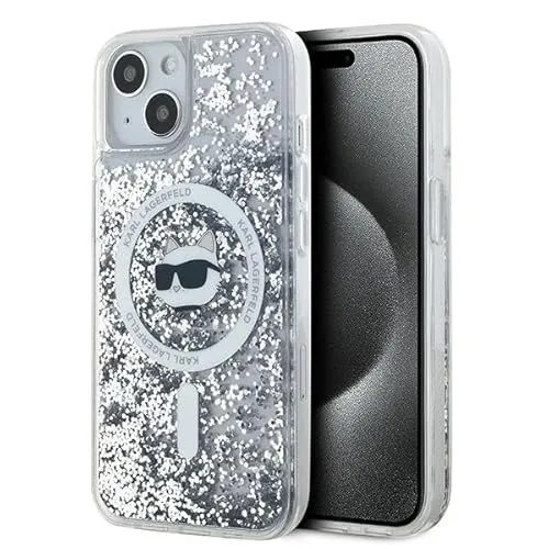 CG MOBILE Karl Lagerfeld KLHMP15SLGCHSGH Hülle für iPhone 15/14/13 - Standard Handyhüllen mit transparentem Liquid Glitter Design und ikonischem Choupette-Motiv für stylischen Schutz.