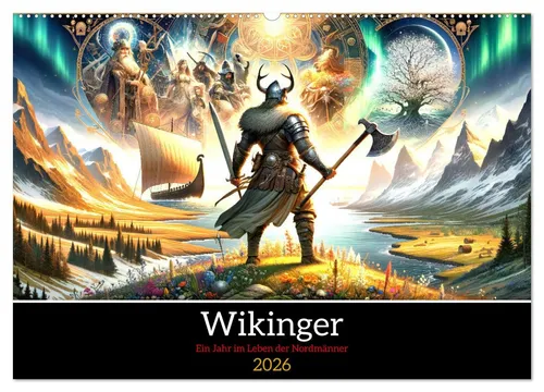 CALVENDO Wandkalender Wikinger 2026 – Ein Jahr im Leben der Nordmänner - Wunderschöner Wandkalender im DIN A2 Format mit Spiralbindung. Erleben Sie die faszinierende Welt der Wikinger auf 14 hochwertigen Seiten. Ideal für nordische Geschichtsliebhaber!