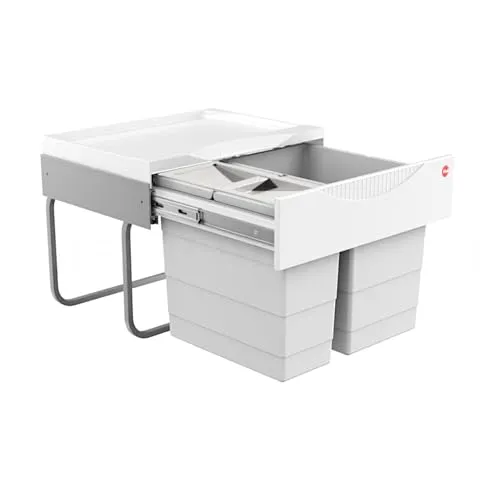 Hailo Abfallsammler 3644702 TR Swing Raumspar-Tandem-S 18 + 12 Liter - Grau - Haushaltszubehör: Platzsparendes 2-fach Mülltrennsystem mit 30 Litern Gesamtvolumen, ideal für Küchenunterschränke ab 50 cm Breite – einfache Entnahme und Reinigung der Inneneimer.
