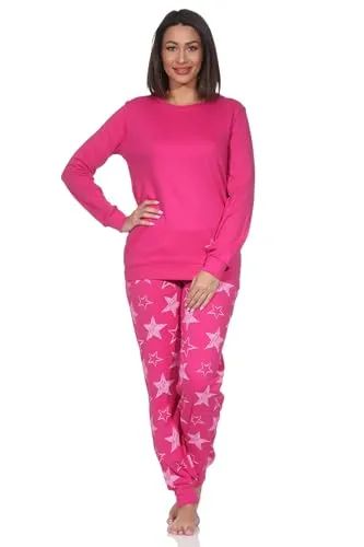 Normann Damen Schlafanzug lang in pink mit Sterne Optik, Größe 36-38 - Kuschelweicher Schlafanzug aus Interlock-Stoff für angenehme Wärme an kalten Nächten. Stylische Sterne-Optik und praktische Bündchen sorgen für hohen Komfort und perfekten Sitz. Ideal als gemütliche Homewear!