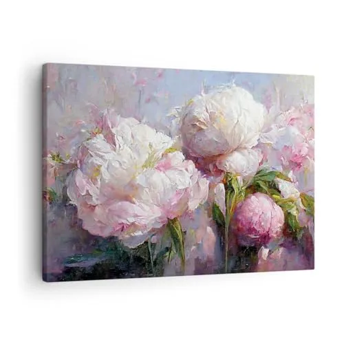 Bilder auf Leinwand Blumen Pfingstrosen Klassizismus Leinwandbild 70x50cm Wandbilder Dekoration Wohnzimmer Schlafzimmer Deko Klein Wanddeko Bild Wand Kunstdruck Art Wall Decor Canvas AA70x50-5975