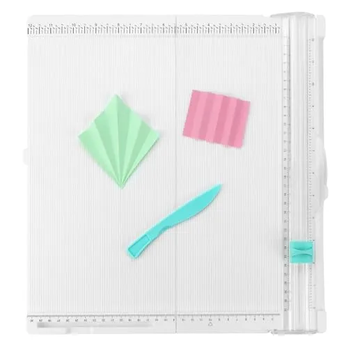 QWORK® Papierschneider und Falzbrett, 35 x 36 cm Falzbrett für Papier, Papierschneider mit Falzfunktion, für Scrapbooking & Karten