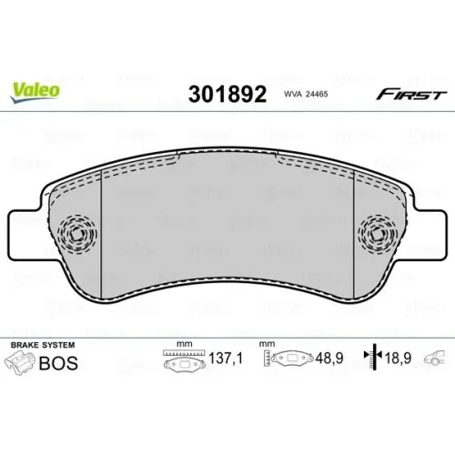Valeo Bremsbelagsatz, Scheibenbremse FIRST 301892