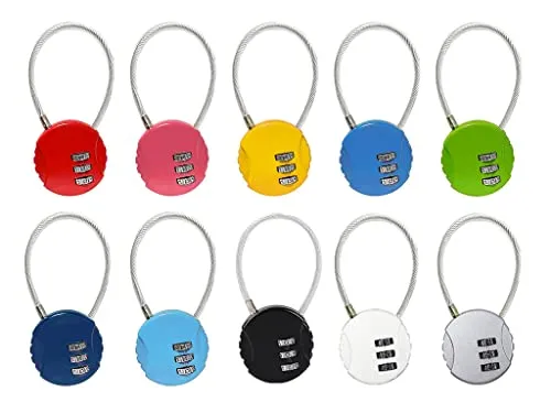 Kellegour 10 PCS Gepäckschloss,Zahlenschloss 3 Stellig,Kofferschloss Zahlenschloss,Vorhängeschloss Drahtseil,Mini Passwortschloss,für Schränke,Reise Tasche,Reisegepäck Koffer,Schließfächer(10Farben)