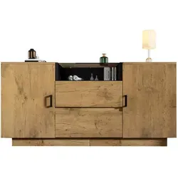 Beaok Kommoden-Sideboard, Eiche, Glas, 140x70x40 cm, Wohnzimmer, Kommoden & Sideboards, Sideboards