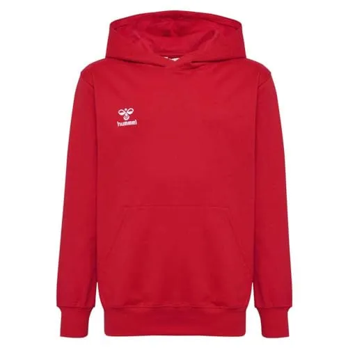 Hummel HmlGo 2.0 Hoodie Kinder rot Gr 116 - Sportbekleidung für Kinder: Bequemer und stylischer Hoodie in leuchtendem Rot, ideal für Sport und Freizeit, atmungsaktiv und schnelltrocknend mit Kängurutasche und elastischen Bündchen.