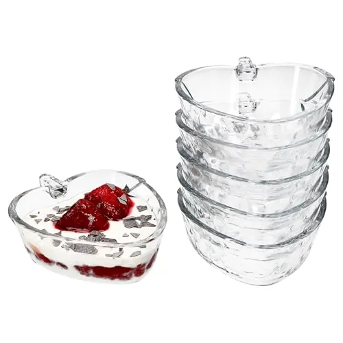 MamboCat 6er Set Strawberry Erdbeerschale I 180 ml I (LxB) 13,3x10,5cm I Servierschüssel aus Glas mit Erdbeer-Relief für Dessert, Joghurt, Früchte & Co.