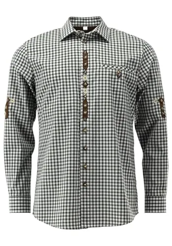 OS Trachten Herren Hemd Langarm mit Haifischkragen Lytal in Oliv, Größe 45/46 - Stylisches Trachtenhemd mit Haifischkragen und Krempelärmeln. Ideal für festliche Anlässe oder den Alltag. Hochwertige Verarbeitung und modischer Schnitt garantieren einen perfekten Look.