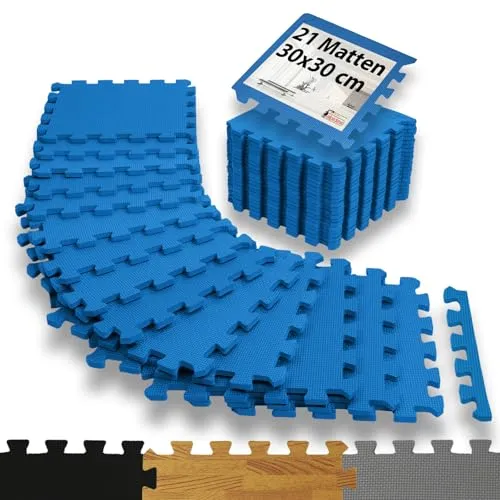 ALPIDEX 1,95 m² Bodenschutzmatte 21 Stück 30x30x1 cm Schutzmatten Set Sportmatte Gymnastikmatte Sportgeräte Matte Fitnessmatte Turnmatte Unterlegmatte Bodenmatte Trainingsmatte Gummimatte, blue
