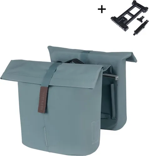 BASIL City Double Pannier Bag MIK 2.0 - graphite blue - Fahrradtasche mit 28-32 Litern Volumen, wasserabweisend und einfach mit MIK-System am Gepäckträger zu montieren. Ideal für Stadtfahrten und Einkäufe.
