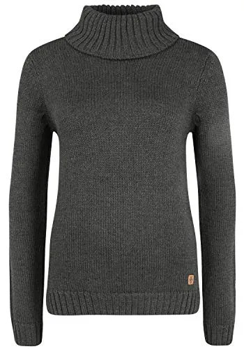 OXMO OXPIA Damen Rollkragenpullover Pullover mit Rollkragen Reißverschluss Baumwollmischung Regular fit, Größe:M, Farbe:DAR Grey M (798288)