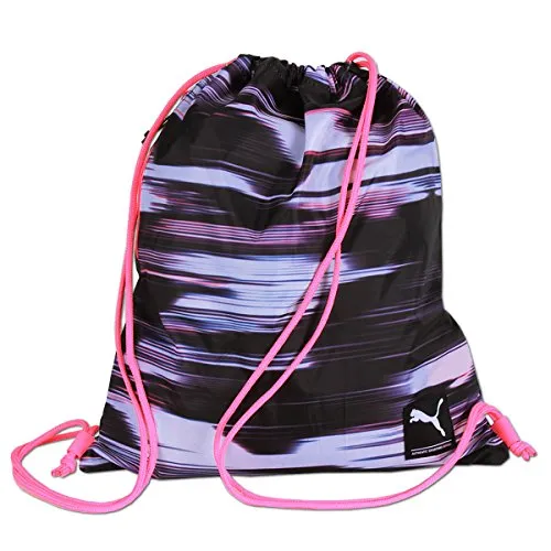 PUMA Academy Gym Sack Bag Sportbeutel Turnbeutel mit Kordelzug, seitlicher Reißverschlusstasche, 43 × 37 cm, 100 % Polyester, Schwarz-Pink-Grau