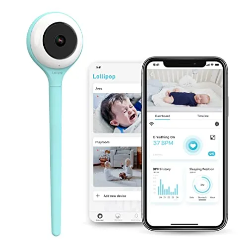 Lollipop Babykamera (Türkis) - Smart-Wi-Fi-Kamera mit Schrei-Erkennung und Sauerstoffüberwachung - Überwachungskamera für Babys mit KI-Technologie zur Atemüberwachung und Schlafverfolgung. Live-Feed in 1080p HD und Benachrichtigungen bei Schreien für mehr Sicherheit.