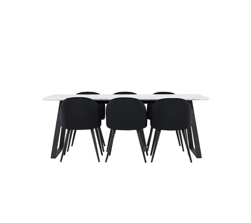 ebuy24 Essgruppe Malaga - 7-teilig mit 200 cm Esstisch - Essgruppe mit 90x200 cm Esstisch in Weiß und 6 eleganten Skagen-Stühlen, ideal für stilvolle Essbereiche. Genießen Sie Luxus und Qualität zu einem unschlagbaren Preis!