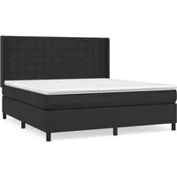 vidaXL Boxspringbett mit Matratze Schwarz 180x200 cm - Betten: Erlebe erholsamen Schlaf mit unserem stilvollen Boxspringbett aus langlebigem Kunstleder, inklusive praktischer höhenverstellbarer Rückenlehne für optimalen Komfort.