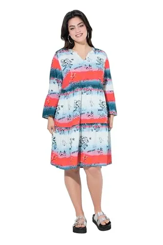 Angel of Style Damen große Größen Übergrößen Plus Size Musselin-Kleid, Streifenmuster, Volants Mattes blau 60 843007726-60