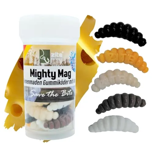 Zite Fishing Mighty Mag Floating Edition - Auftreibende Gummiköder Forellen-Angeln - Künstliche Bienenmade - UV-Aktiv - fängige Farbauswahl - Knoblauch- & Käsearoma (Natur Mix Käse)
