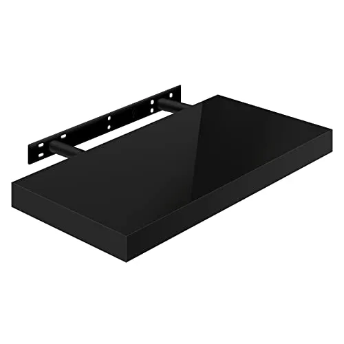WOLTU Wandregal Volato Wandboard freischwebend hochglänzend Schwarz Schweberegal CD DVD Regal Bücherregal Holz Board 50x22,9x3,8cm RG9477sz