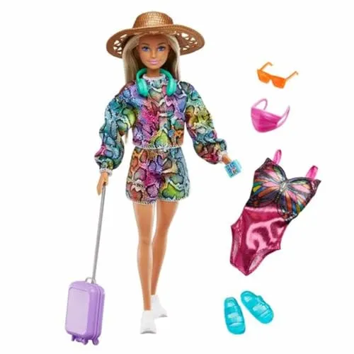 Mattel, Barbie Holiday Fun Blonde Puppe mit Zubehör, Bunt