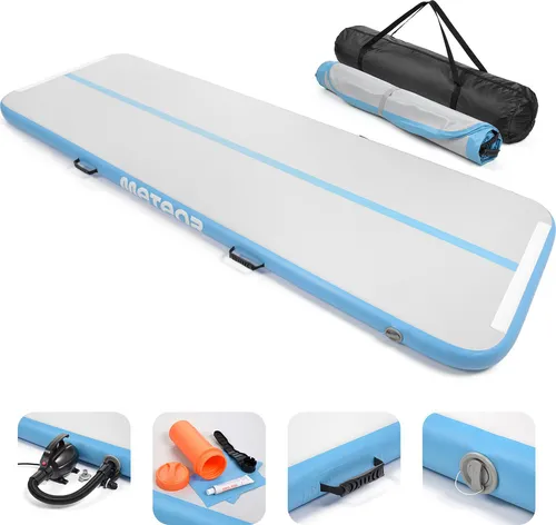 Meteor Airtrack Blau 3m Aufblasbare Trainingsmatte Akrobatik Gymnastikmatte mit Pumpe und Tasche