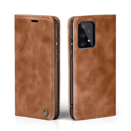 LBH Handyhülle für Samsung Galaxy A33 5G in Hellbraun mit Karten- und Geldfach Smartphone Hülle mit Standfunktion Flip Case Schutzhülle Magnetverschluss Vintage