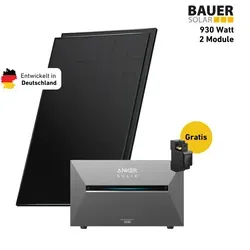 Balkonkraftwerk 930 Watt Komplettset mit Anker SOLIX - Komplettset für effiziente Solarenergie: 930 W bifaziale Solarmodule, Anker SOLIX Solarbank mit 2,7 kWh Kapazität und integriertem Wechselrichter. Ideal für nachhaltige Energiegewinnung im eigenen Garten.