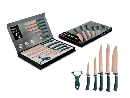 Cheffinger Messer-Set 6 teiliges Messerset Gold Edtition (5 Messer & 1 Sparschäler)