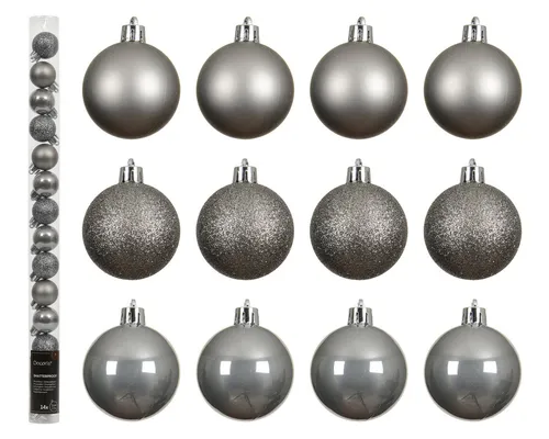 Kaemingk Weihnachtsbaumkugel, Weihnachtskugeln Kunststoff 3cm 14er Set - Zart Grau