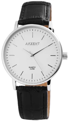 AKZENT EXCLUSIVE Herrenuhr mit Kunstlederarmband - Elegante Herrenarmbanduhr mit hochwertigem Quarzwerk und stilvollem Kunstlederarmband in Kroko-Prägung. Ideal für den täglichen Gebrauch und perfekt für jedes Outfit.