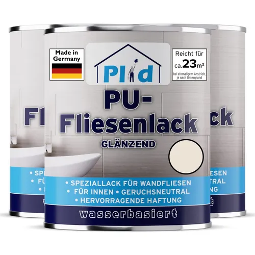 Fliesenlack Cremeweiß glänzend 2,25l - Lack für Wandfliesen in Küche und Bad, schnelltrocknend und schimmelbeständig, ideal für eine langlebige und pflegeleichte Oberfläche.
