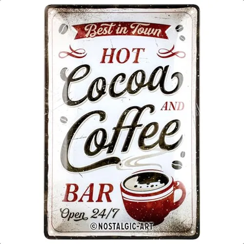 Nostalgic-Art Retro Blechschild, 20 x 30 cm, Hot Cocoa & Coffee – Geschenk-Idee für Kaffee-Fans, aus Metall, Vintage Design, Blechschilder Sprüche