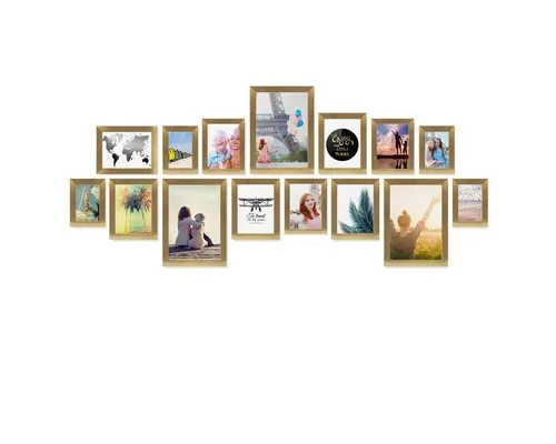 PHOTOLINI Bilderrahmen 15er Set breite Rahmen 10x15 bis 21x30 cm, extra Zubehör, (15 Rahmen), im modernen Stil für Ihre stilvolle Wanddekoration
