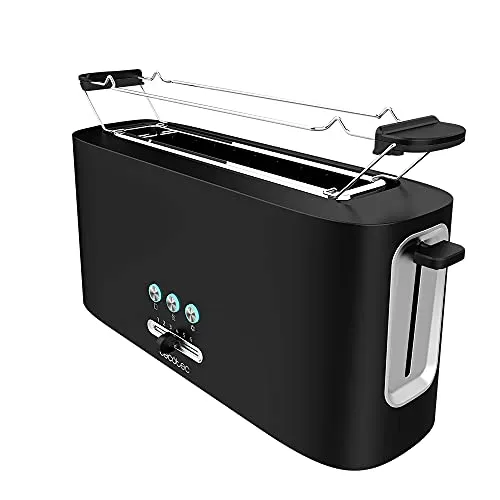 Cecotec Toast&Taste Toaster 10000 Extra - Leistungsstarker 980 W Toaster mit extra breitem Langschlitz für vielseitiges Toasten. 9 Funktionen, 6 Röststufen und Brötchenaufsatz für perfekten Genuss.