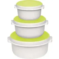 EMSA Micro Family Mikrowellentopf Starter Set 509741 , 1 Starter Set=1x500 ml, 1x1000 ml, 1x1,5 l, Farbe: weiß/grün