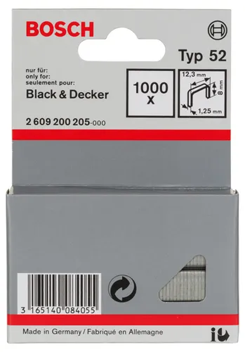 Bosch Flachdrahtklammer Typ 52, 12,3 x 1,25 x 8 mm, 1000er-Pack Länge (L) mm: 8