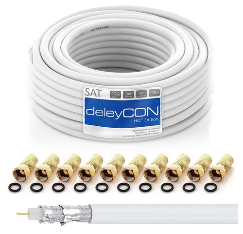 deleyCON deleyCON 10m HQ+ SAT Kabel HDTV 135dB 5x geschirmt + 10x F-Stecker - SAT-Kabel