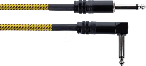 EI 1,5 PR-TW-YE - Audio Kabel, 6,3 mm Mono Klinke, schwarz/gelb Textil, gewinkelt,