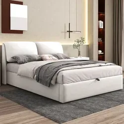 Bett Gepolstert Aus Samt Beige 140x190 Cm Mit Hydraulischem Stauraum, 3 Schubladen Und Kopfteil