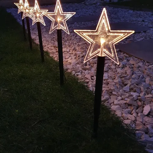FHS LED-Leuchtstäbe Stern 5er-Set warmweiß mit Timer - Lampen: warmweiße LED-Leuchtstäbe für stimmungsvolle Beleuchtung im Außenbereich, IP44 wetterfest und mit Timer für flexibles Lichtmanagement.