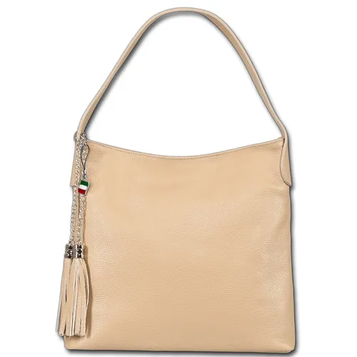 FLORENCE Schultertasche - elegante Hobo Bag aus echtem Leder - Schultertaschen aus echtem Kalbsleder, modern mit großen Öffnungen und abnehmbaren Italienflaggen-Anhänger, ideal für Freizeit und Arbeit.
