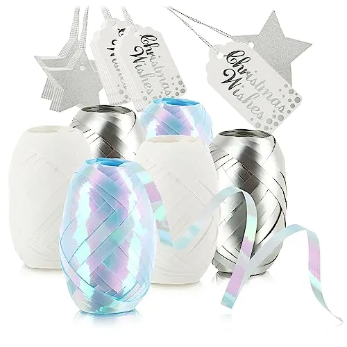 com-four® 30-teiliges Verpackungsdekoset - Geschenkbänder und Geschenkanhänger zum Verpacken und Dekorieren - Deko-Ringelbänder und Anhänger zum Beschriften