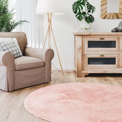 Interiyou Fargo Teppich Rund 120x120 cm Rosa - Teppich für Wohnzimmer, Schlafzimmer und mehr - Pflegeleicht und maschinenwaschbar bei 30 Grad, mit rutschfester Rückseite für sicheren Halt.