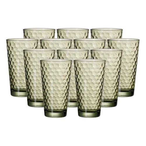 Ritzenhoff & Breker Favo Longdrinkglas 400 ml 12er Set - Oliv - Gläser: 12er Set XL-Longdrinkgläser mit modernem Wabenstruktur-Design, ideal für Cocktails und Säfte, spülmaschinengeeignet und stilvoll für jede Tischdekoration.