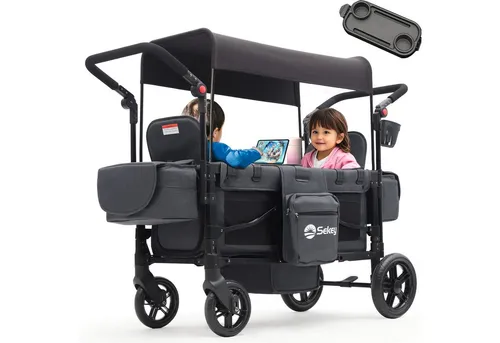 Sekey Bollerwagen für Kinder – Faltbar und sicher - Bollerwagen für 2 Kinder mit 5-Punkt-Gurtsystem, ideal für Ausflüge. Praktisch faltbar, kompakt und einfach zu transportieren.