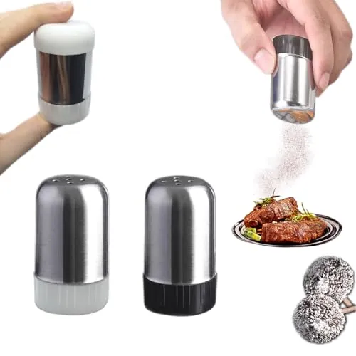 Salzstreuer Klein, Mini Salzstreuer Mini Gewürzstreuer mit Deckel Salz und Pfefferstreuer Klein 20ml für Unterwegs Edelstahl Gewürzstreuer Camping für Bento Box Büro Camping (2, Weiß, Schwarzv)